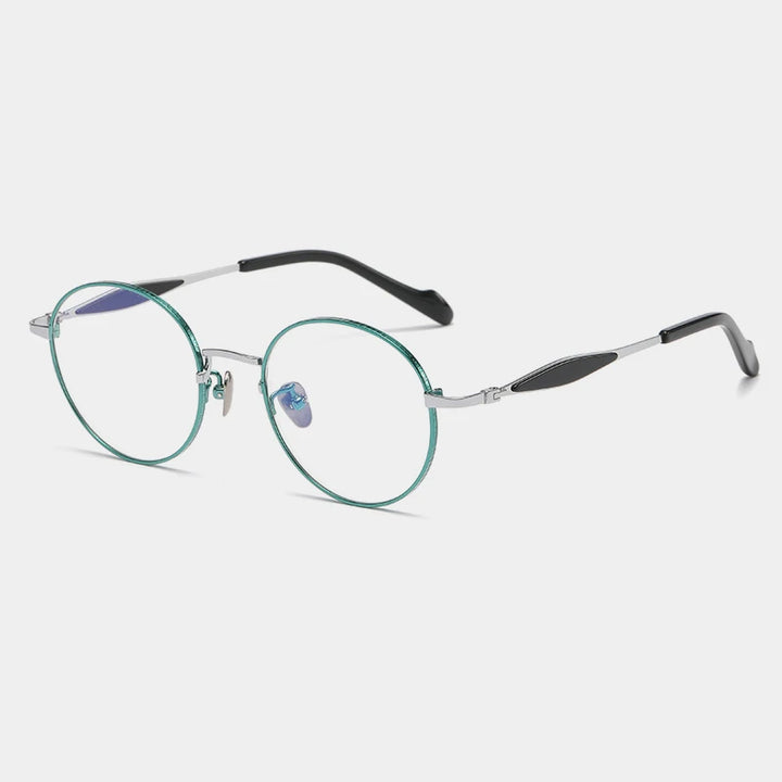 Gatenac Unisex Full Rim Round Titanium Eyeglasses Gxyj1160 Full Rim Gatenac Green Silver
