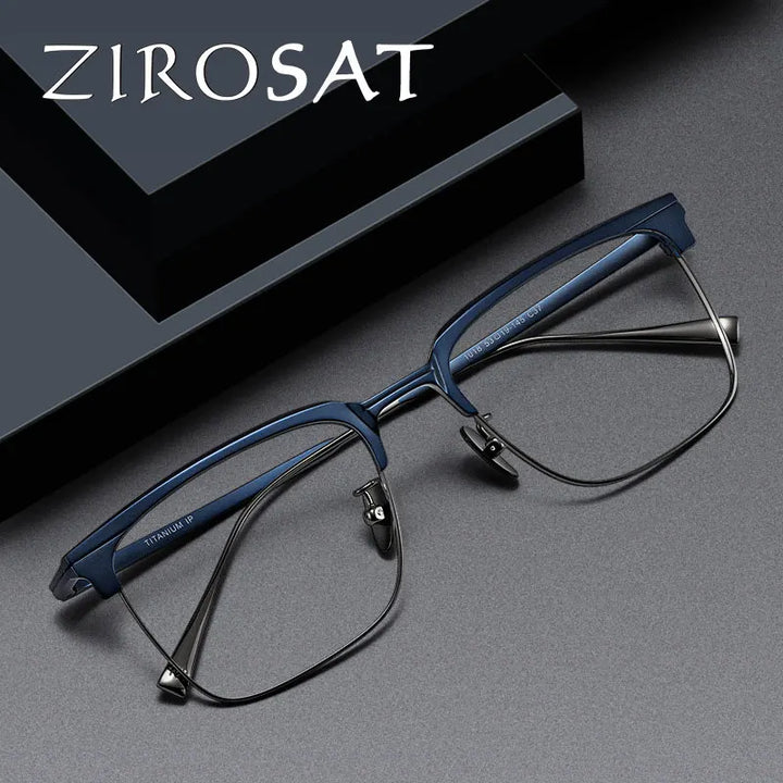 Zirosat Men's Full Rim Square Titanium Acetate Eyeglasses 190531