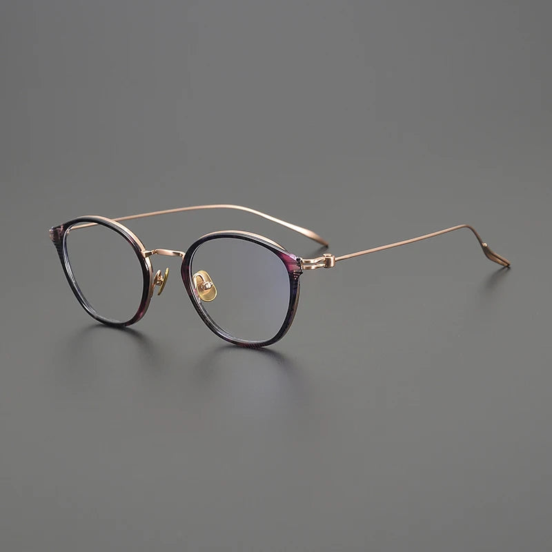 Gatenac Unisex Full Rim Round Acetate Titanium Eyeglasses Gxyj1573