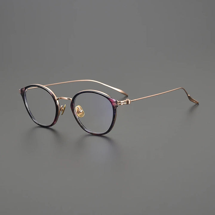 Gatenac Unisex Full Rim Round Acetate Titanium Eyeglasses Gxyj1573