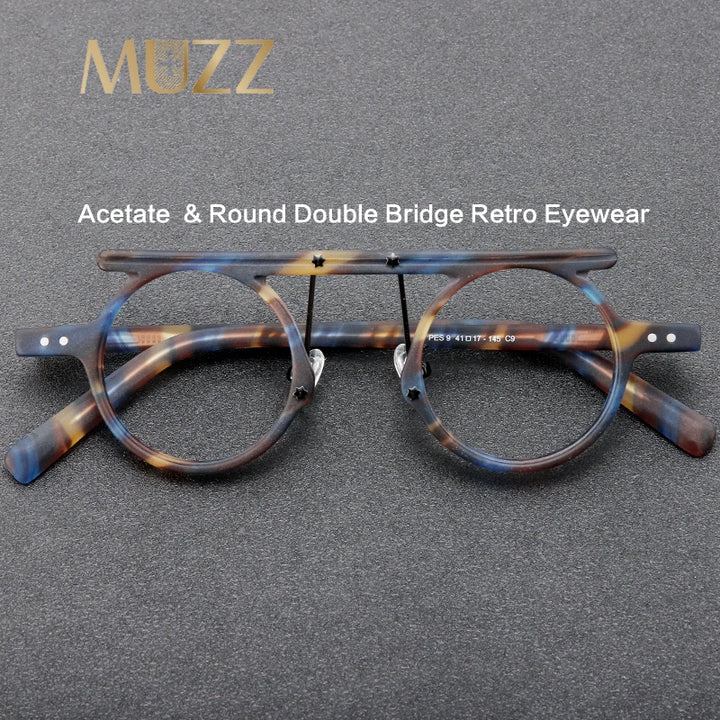 Muzz Unisex Full Rim Round Double Bridge Acetate Eyeglasses P596 Full Rim Muzz