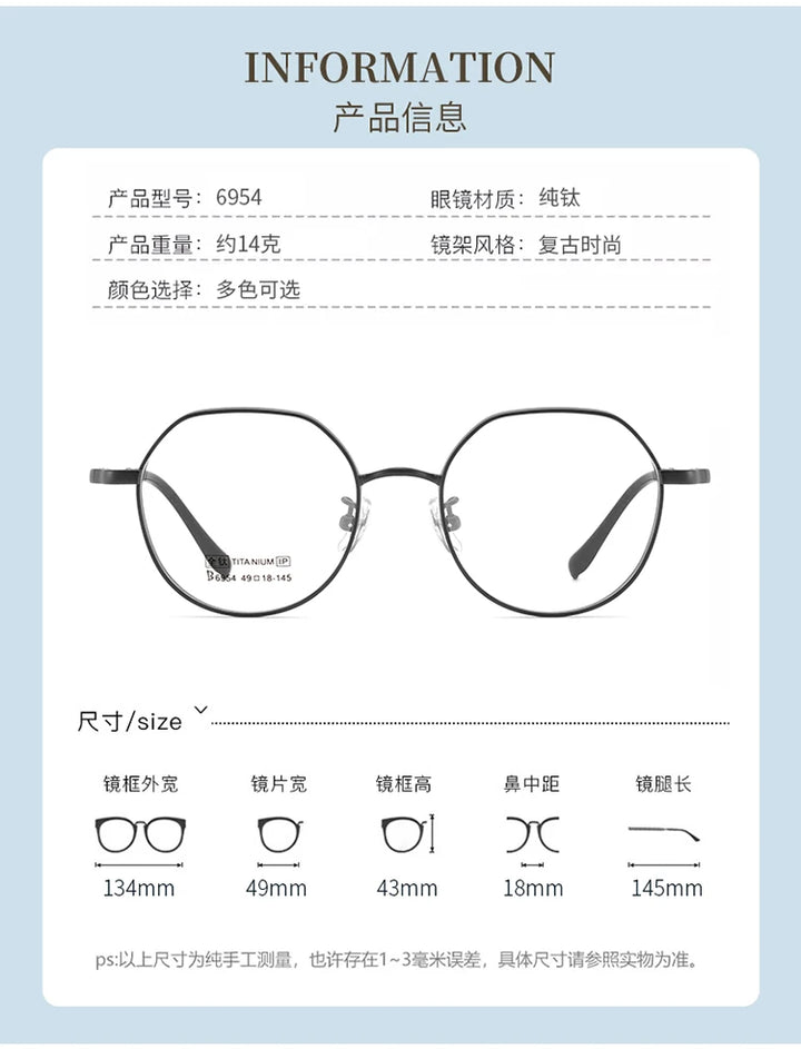 Bclear Women's Full Rim Polygon Small Oval Titanium Women Eyeglasses My6954 Full Rim Bclear