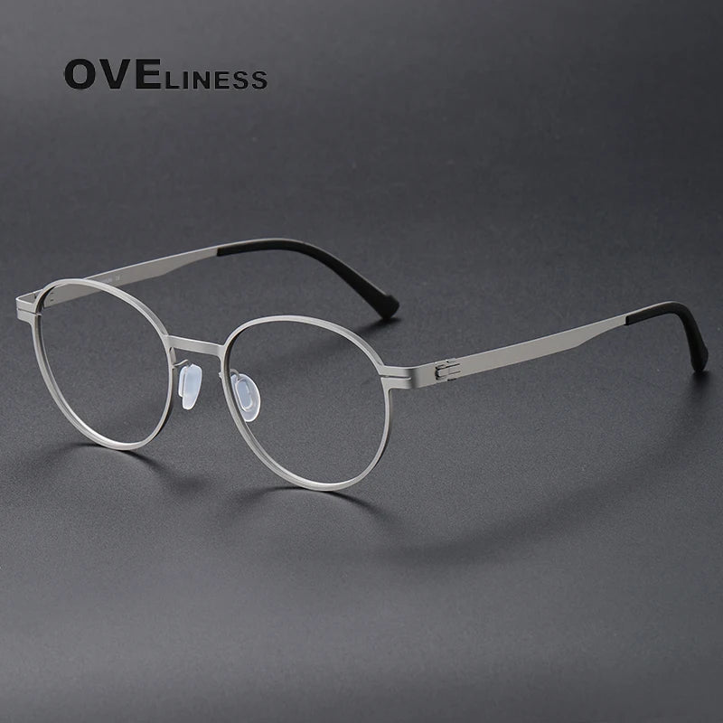 Oveliness Unisex Full Rim Round Screwless Titanium Eyeglasses 80994 Full Rim Oveliness silver