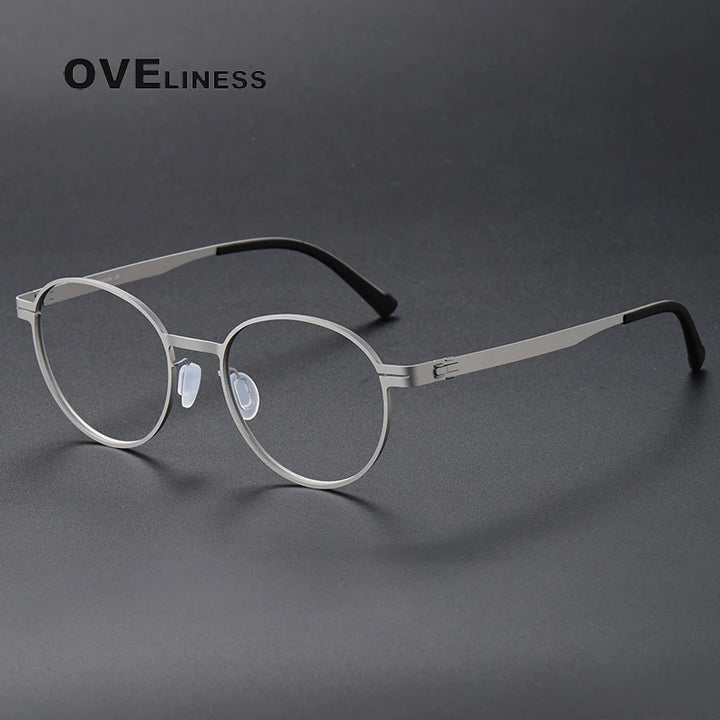Oveliness Unisex Full Rim Round Screwless Titanium Eyeglasses 80994 Full Rim Oveliness silver