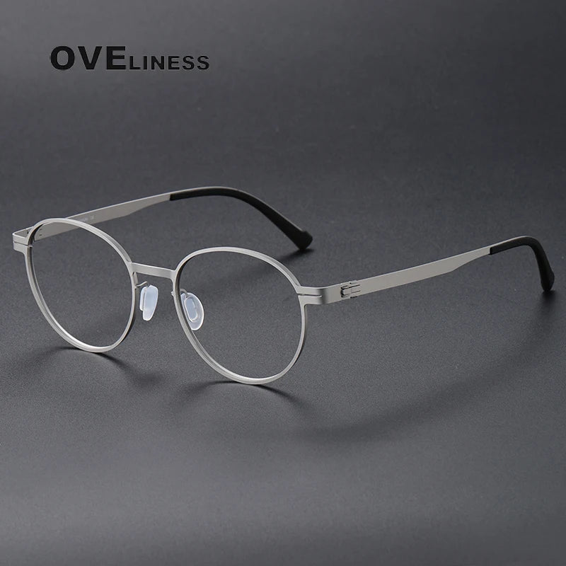 Oveliness Unisex Full Rim Round Screwless Titanium Eyeglasses 80994 Full Rim Oveliness silver  