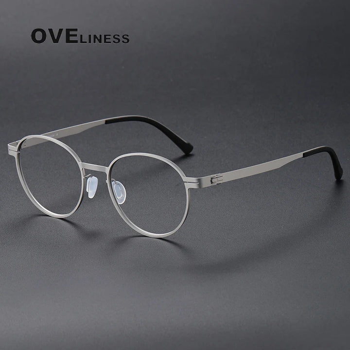 Oveliness Unisex Full Rim Round Screwless Titanium Eyeglasses 80994 Full Rim Oveliness silver  