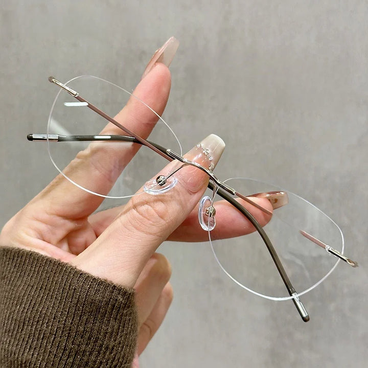 Momoja Women's Rimless Brow Line Polygon Titanium Eyeglasses 418321