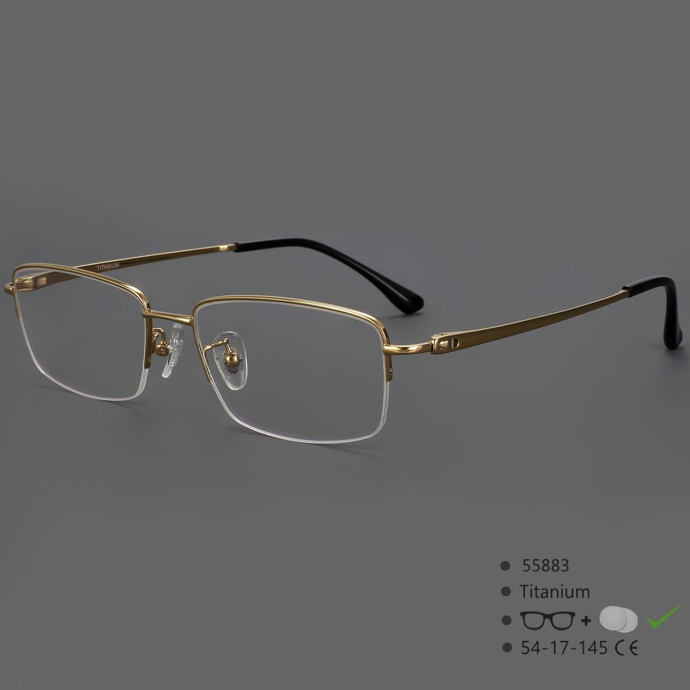 CCspace Women's Semi Rim Square Hand Crafted Titanium Eyeglasses 55883 Semi Rim CCspace Gold China