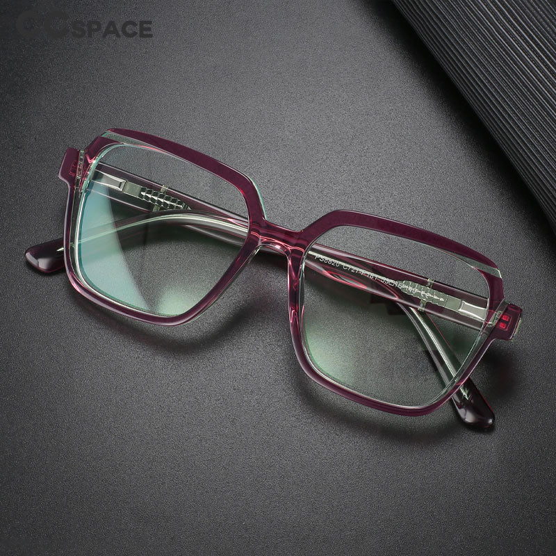 CCspace Unisex Full Rim Irregular Square Acetate Eyeglasses 56315 Full Rim CCspace