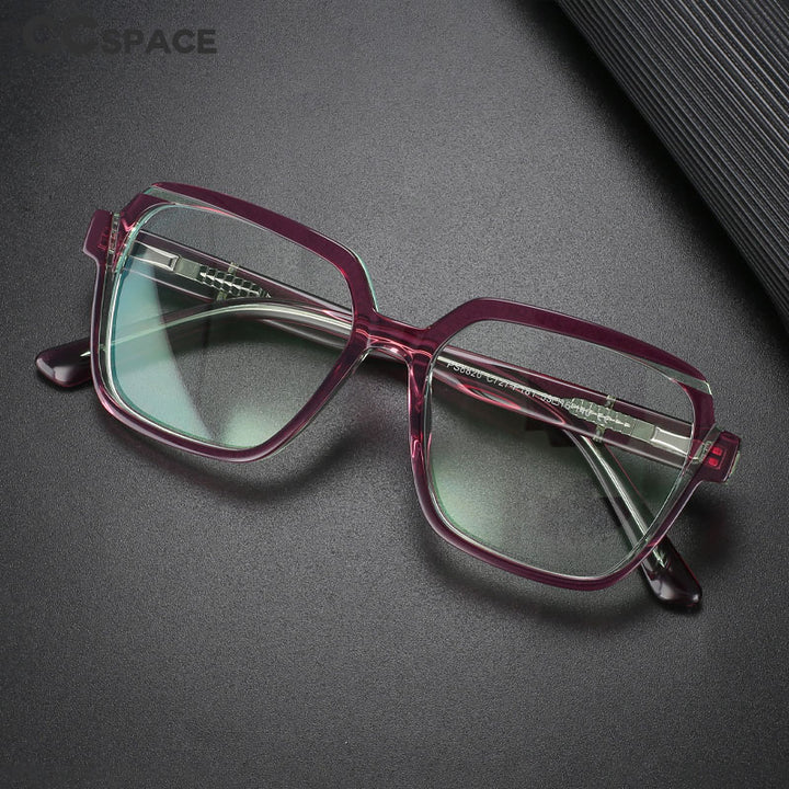 CCspace Unisex Full Rim Irregular Square Acetate Eyeglasses 56315 Full Rim CCspace