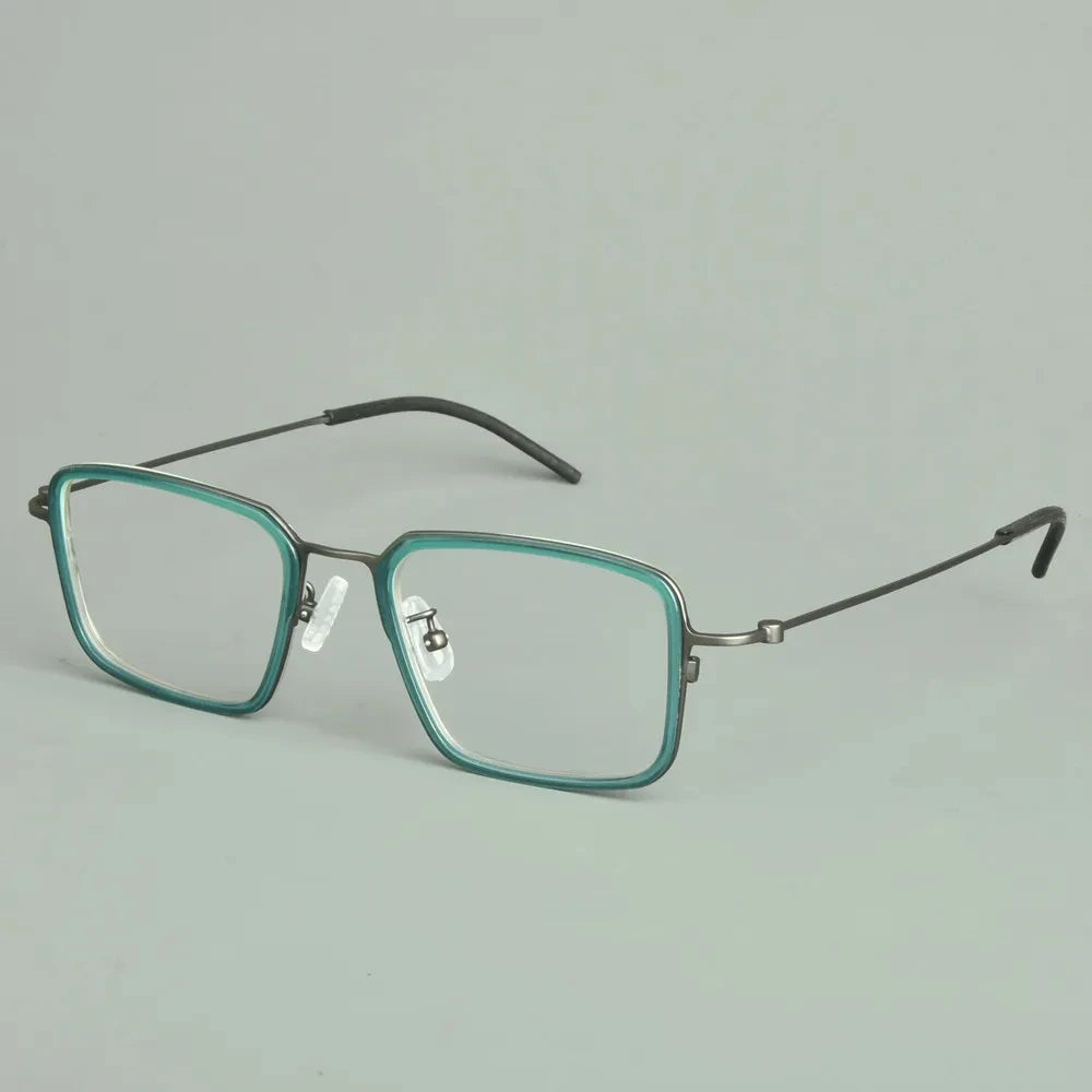 Aimee Unisex Full Rim Big Square Titanium Acetate Eyeglasses 942501 Full Rim Aimee Green-Gun