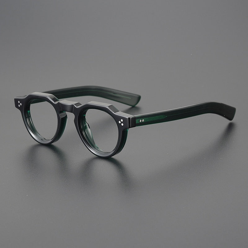 Gatenac Unisex Full Rim Flat Top Round Acetate Eyeglasses Gxyj1054 Full Rim Gatenac Green
