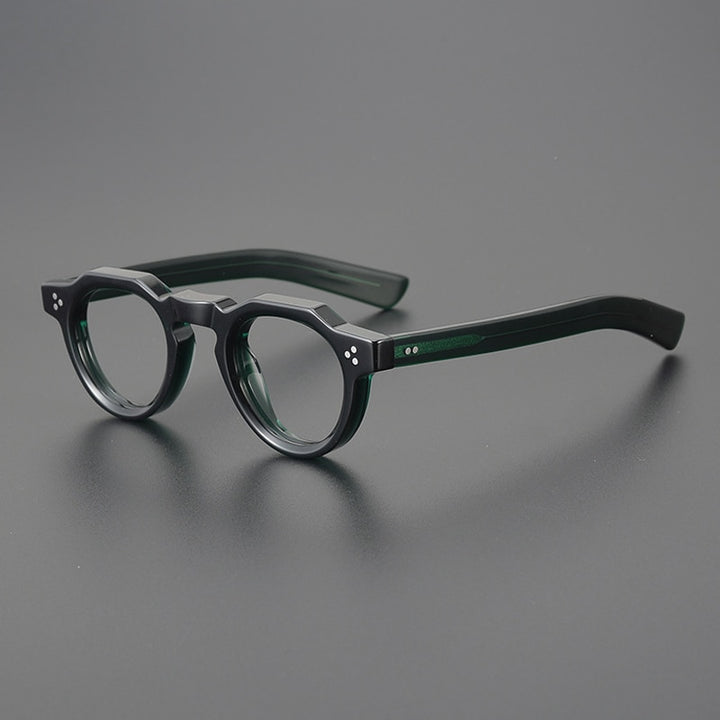 Gatenac Unisex Full Rim Flat Top Round Acetate Eyeglasses Gxyj1054 Full Rim Gatenac Green
