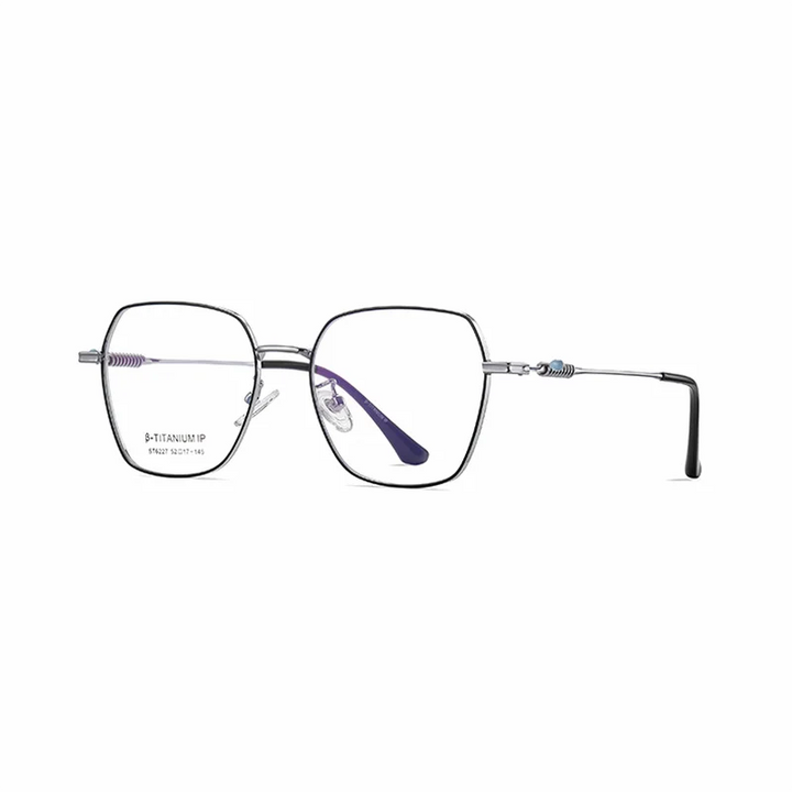 Ralferty Women's Full Rim Polygon Titanium Eyeglasses R6227 Full Rim Ralferty C125 Silver Black CHINA