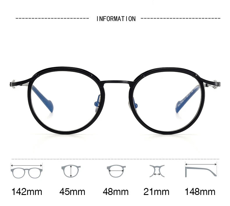 Black Mask Unisex Full Rim Round Acetate Titanium Eyeglasses 196062