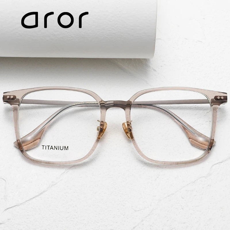Aror Unisex Full Rim Square Acetate Titanium Eyeglasses 84296 Full Rim Aror