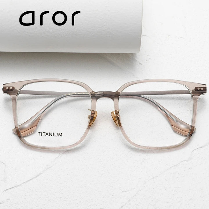 Aror Unisex Full Rim Square Acetate Titanium Eyeglasses 84296 Full Rim Aror