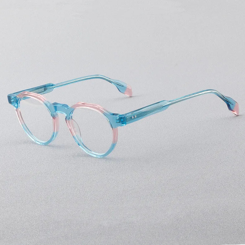 CCspace Women's Full Rim Flat Top Round Acetate Eyeglasses 56910 Full Rim CCspace C1BluePink