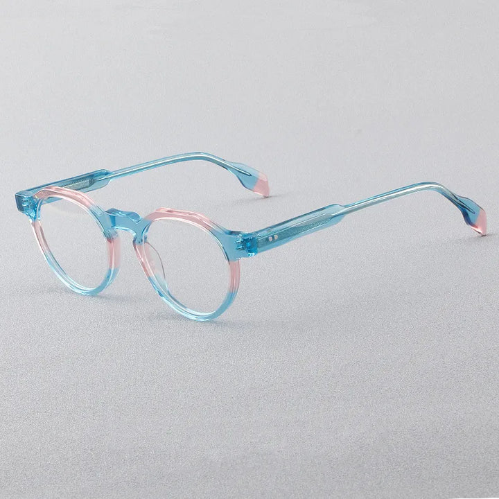CCspace Women's Full Rim Flat Top Round Acetate Eyeglasses 56910 Full Rim CCspace C1BluePink