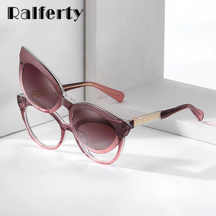 Ralferty Women's Full Rim Cat Eye Tr 90 Eyeglasses Clip On Sunglasses 81631