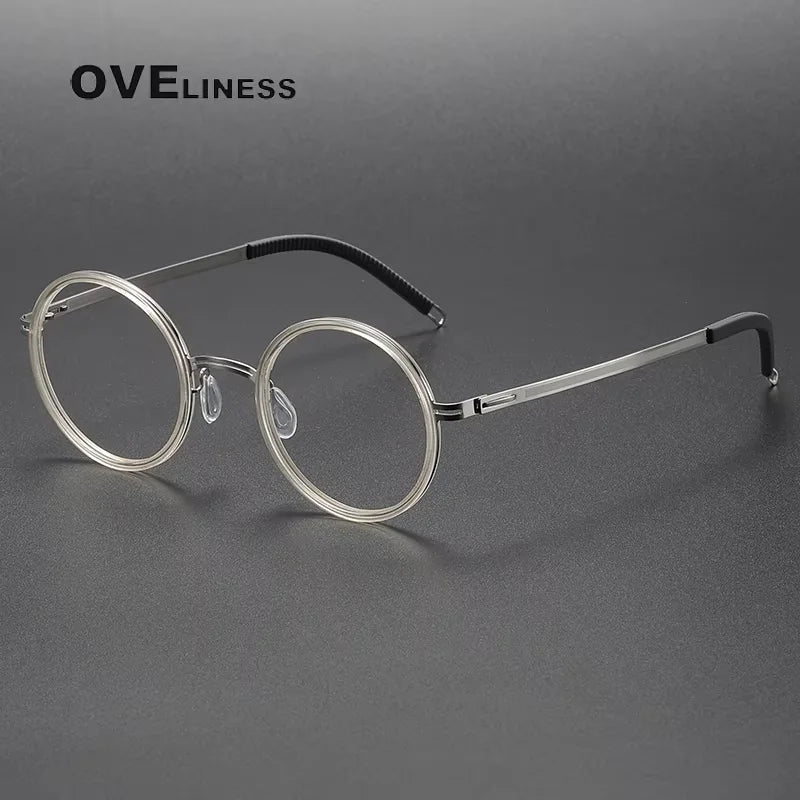 Oveliness Women's Full Rim Round Acetate Titanium Eyeglasses 82021