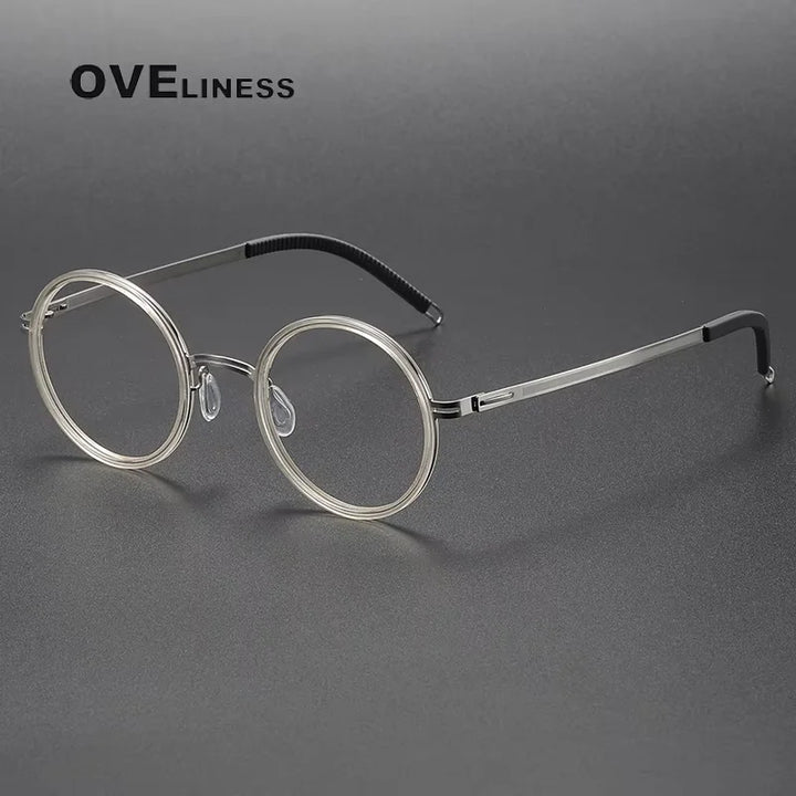 Oveliness Women's Full Rim Round Acetate Titanium Eyeglasses 82021