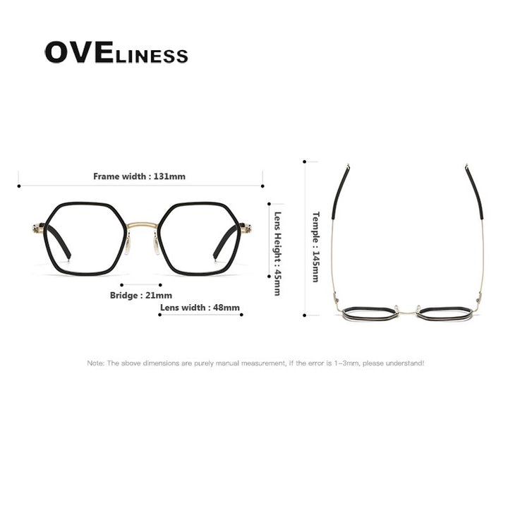 Oveliness Unisex Full Rim Polygon Acetate Titanium Eyeglasses 8202322 Full Rim Oveliness   