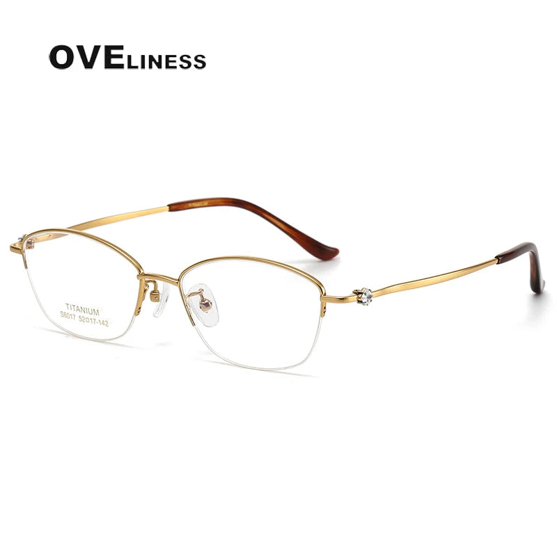 Oveliness Women's Semi Rim Oval Square Titanium Eyeglasses 6017 Semi Rim Oveliness gold
