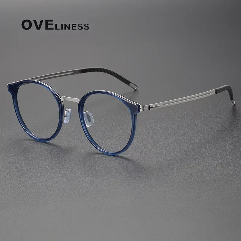 Oveliness Women's Full Rim Round Acetate Titanium Eyeglasses 82302