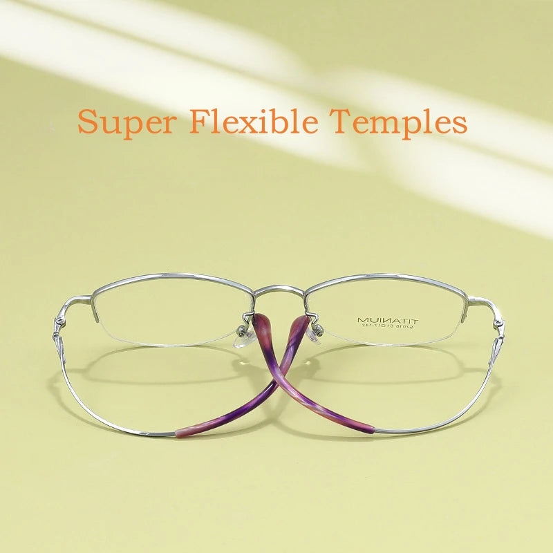 Yimaruili Women's Semi Rim Square Oval Titanium Eyeglasses Y7016 Semi Rim Yimaruili Eyeglasses