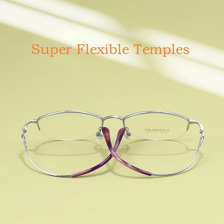 Yimaruili Women's Semi Rim Square Oval Titanium Eyeglasses Y7016 Semi Rim Yimaruili Eyeglasses