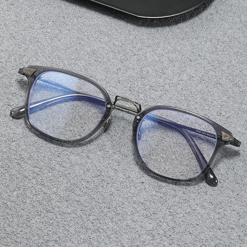 Black Mask Unisex Full Rim Big Square Titanium Acetate Eyeglasses Mn23 Full Rim Black Mask Gray