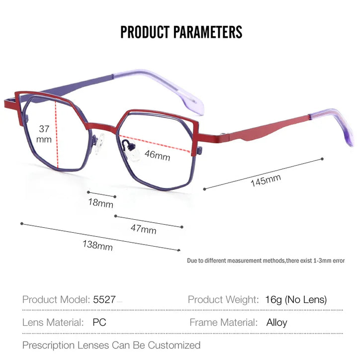 Muzz Women's Full Rim Polygon Cat Eye Alloy Eyeglasses 5527 Full Rim Muzz