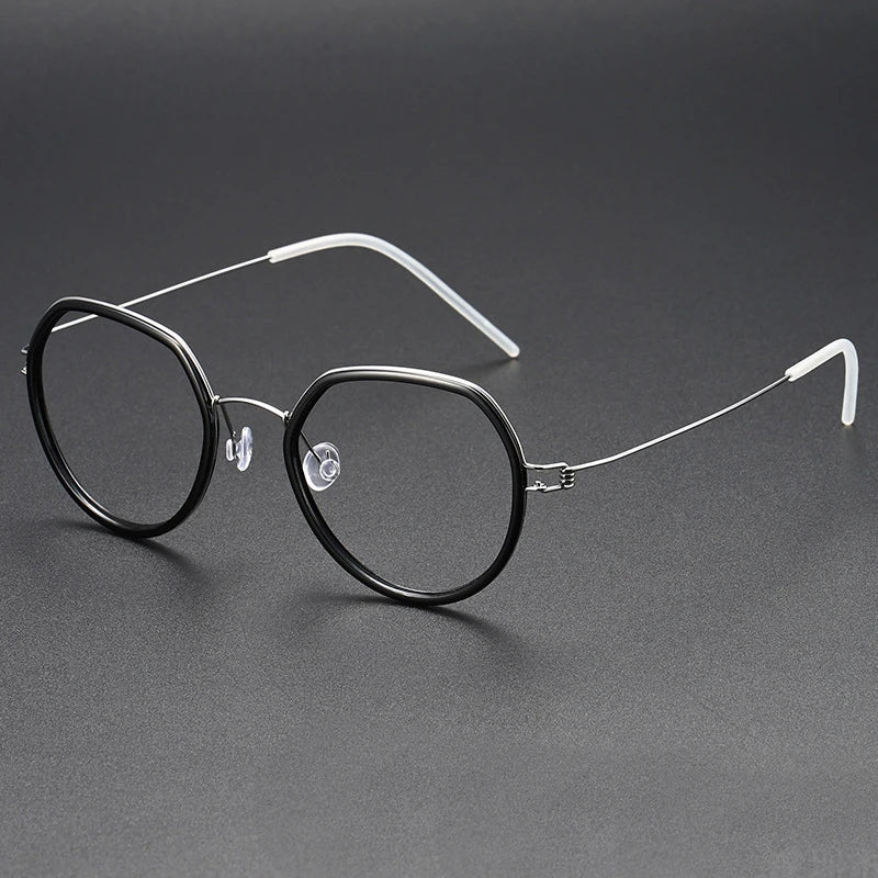 Black Mask Women's Full Rim Polygon Titanium Acetate Eyeglasses Bm6612 Full Rim Black Mask Black-Silver