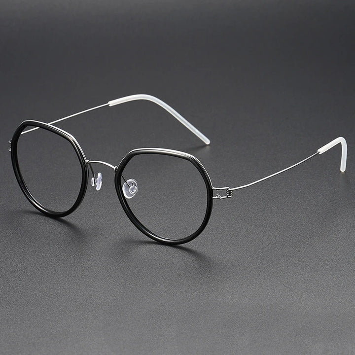 Black Mask Women's Full Rim Polygon Titanium Acetate Eyeglasses Bm6612 Full Rim Black Mask Black-Silver