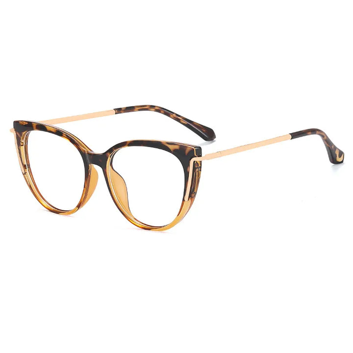 CCspace Women's Full Rim Cat Eye Tr 90 Titanium Eyeglasses 56963 Full Rim CCspace C2YellowLeopard