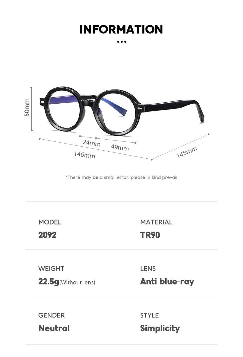 Vicky Unisex Full Rim Small Round Tr 90 Titanium Reading Glasses 2092 Reading Glasses Vicky