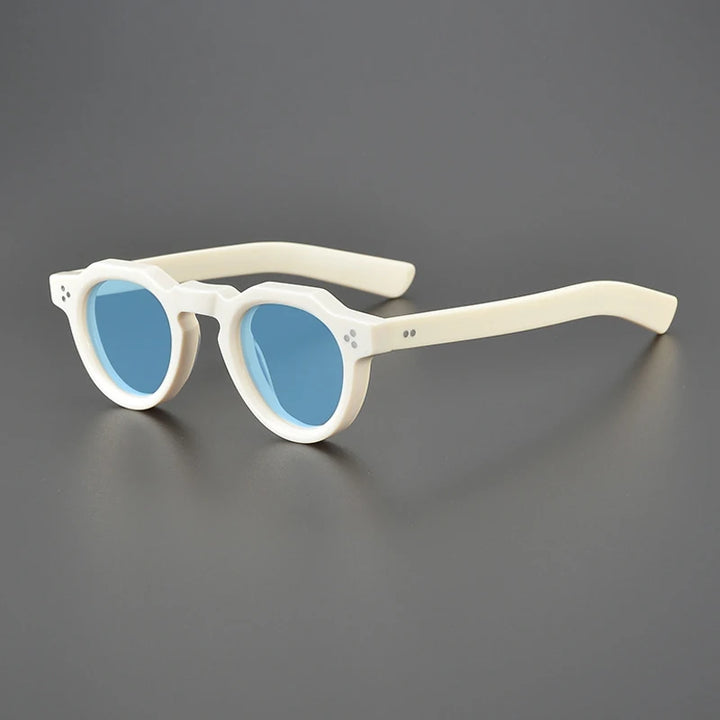 Gatenac Unisex Full Rim Flat Top Round Acetate Polarized Sunglasses M002 Sunglasses Gatenac Milky Blue