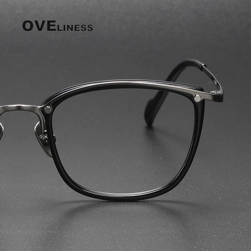 Oveliness Unisex Full Rim Square Acetate Titanium Eyeglasses Y053 Full Rim Oveliness