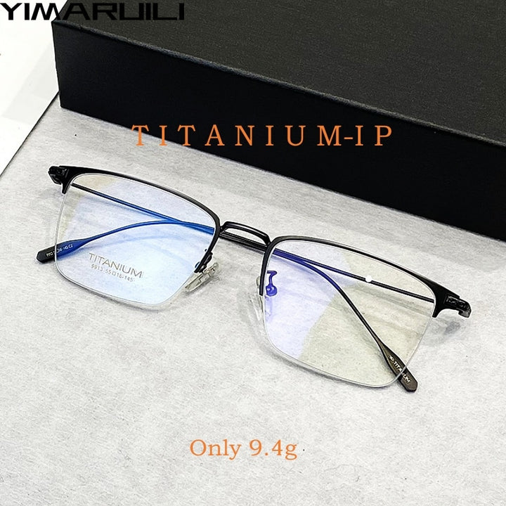 Yimaruili Men's Semi Rim Big Square Titanium Eyeglasses 9913sf Semi Rim Yimaruili Eyeglasses