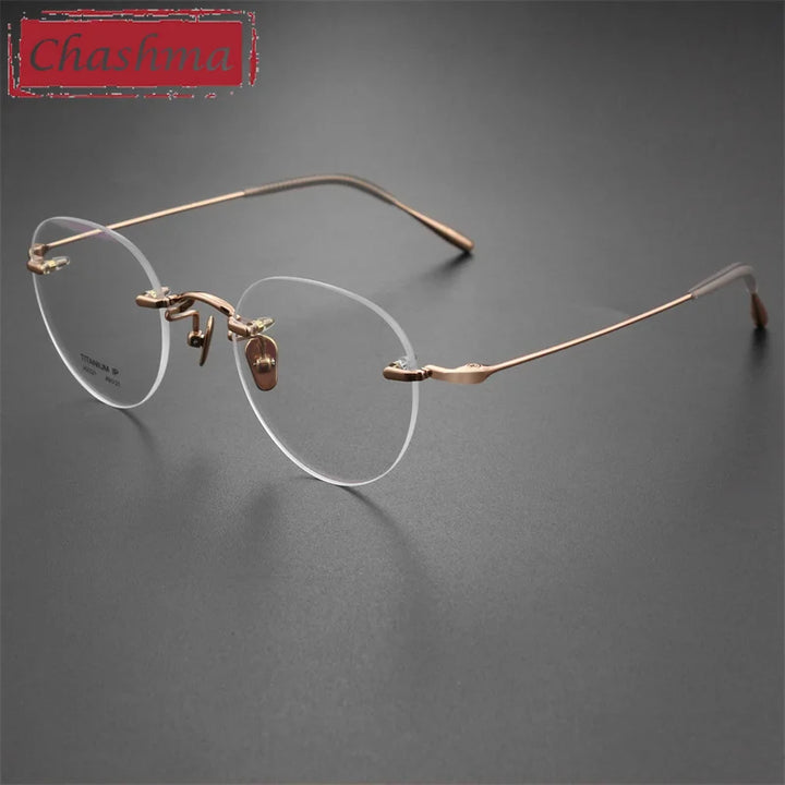 Chashma Ottica Unisex Rimless Octagon Round Titanium Eyeglasses 2321 Rimless Chashma Ottica Rose Gold