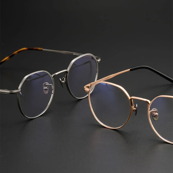 Black Mask Unisex Full Rim Polygon Round Titanium Eyeglasses 14919 Full Rim Black Mask