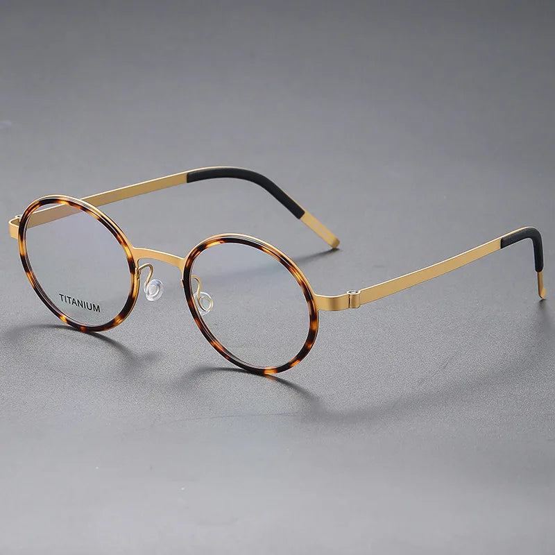 Black Mask Women's Full Rim Round Screwless Titanium Eyeglasses 49707 Full Rim Black Mask Tortoise-Gold