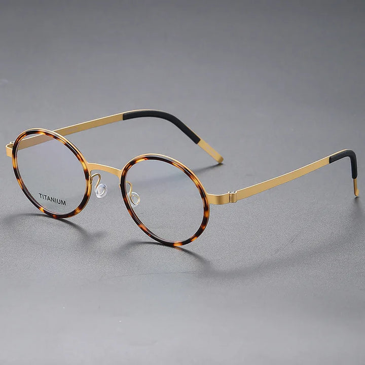 Black Mask Women's Full Rim Round Screwless Titanium Eyeglasses 49707 Full Rim Black Mask Tortoise-Gold