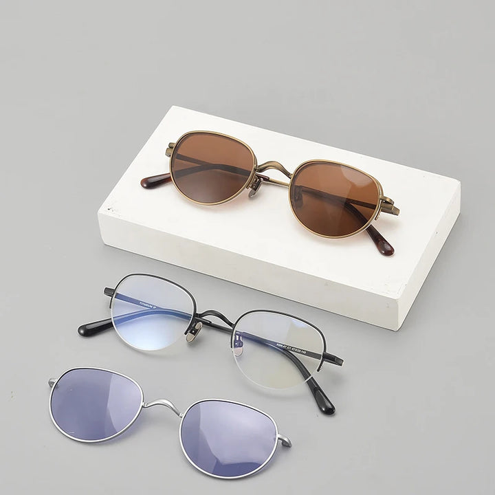 Black Mask Women's Semi Rim Oval Titanium Eyeglasses Clip On Sunglasses Mk47 With Clip Ons Black Mask