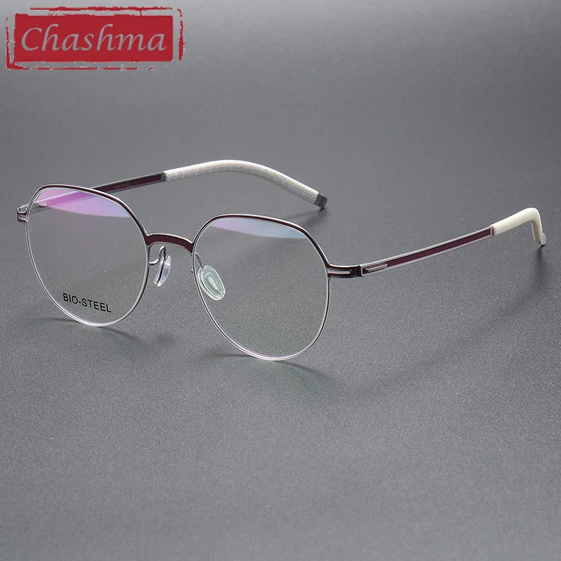 Chashma Ottica Unisex Full Rim Flat Top Round Titanium Eyeglasses 460 Full Rim Chashma Ottica Silver Purple  