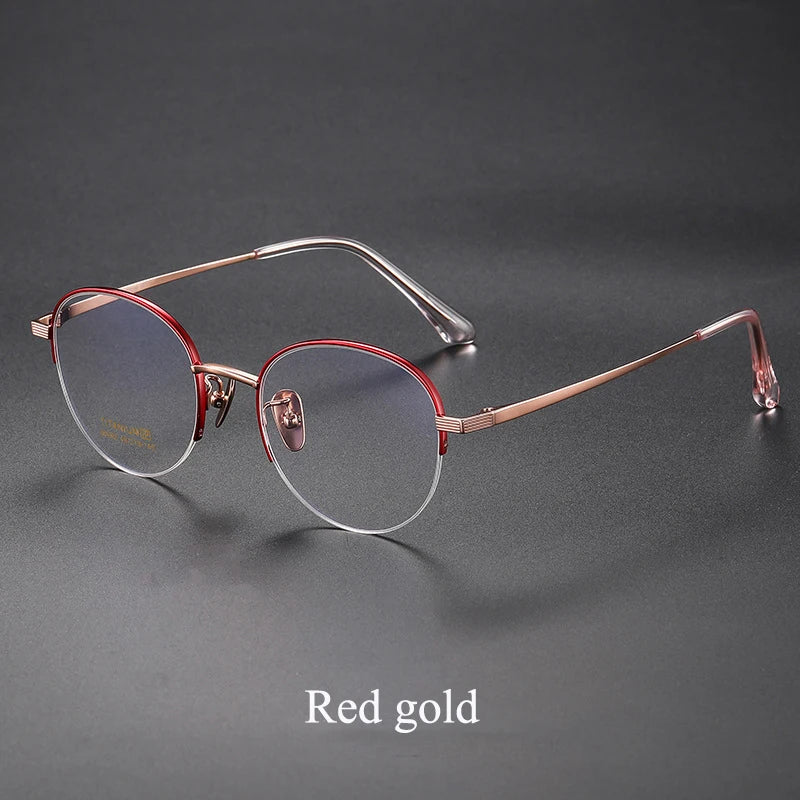 Bclear Unisex Semi Rim Round Titanium Eyeglasses 86682 Semi Rim Bclear Red gold