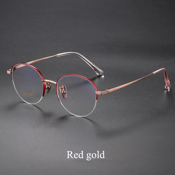 Bclear Unisex Semi Rim Round Titanium Eyeglasses 86682 Semi Rim Bclear Red gold