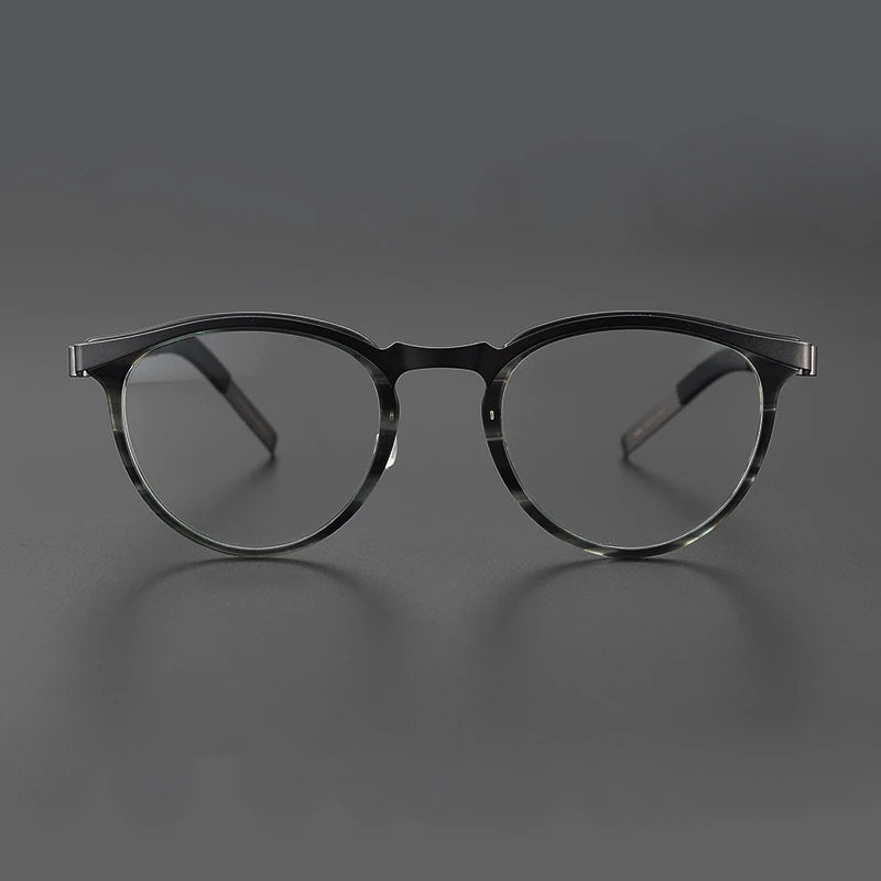 Black Mask Unisex Full Rim Round Screwless Titanium Acetate Eyeglasses 9903 Full Rim Black Mask