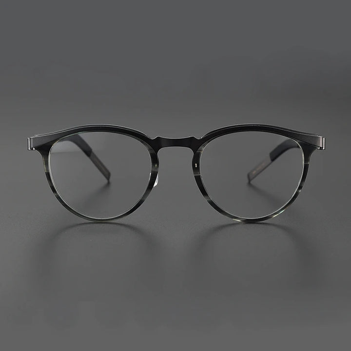 Black Mask Unisex Full Rim Round Screwless Titanium Acetate Eyeglasses 9903 Full Rim Black Mask   